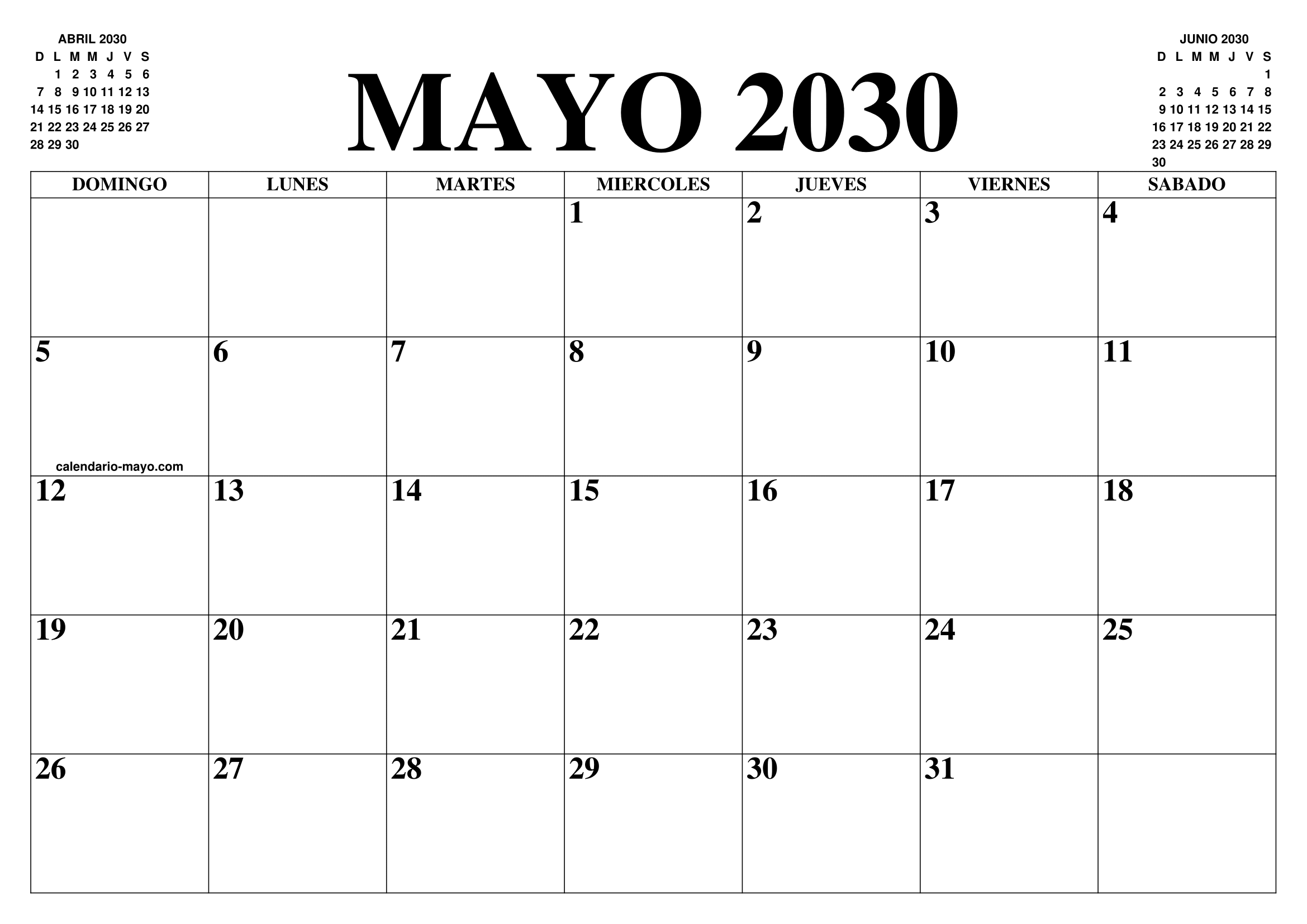 CALENDARIO MAYO 2030 EL CALENDARIO MAYO PARA IMPRIMIR GRATIS MES Y